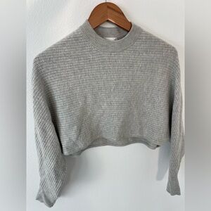 Aritzia Wilfred Free Lolan Gray Merino Wool Crew Neck Cropped Sweater XXS